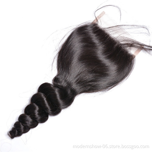 Wholesale price loose wave swiss lace closure 4x4 5x5 6x6 7x7 free part, 2 part , 3 part pre-plucked glu-less closure